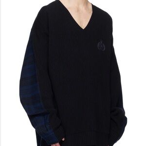 Balenciaga Cashmere Hybrid Navy V-Neck Sweater